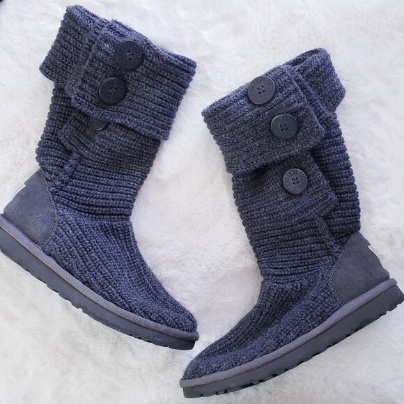 Ugg Australia Classic Dark Grey Knit The Cardy Tall Boot Oversized Buttons - Picture 1 of 10